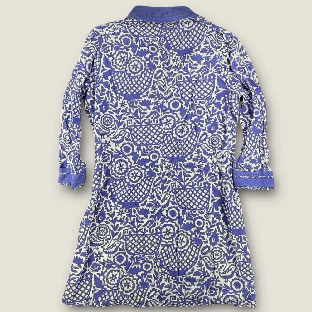 Tory Burch Purple White Cotton Floral Bird Print Tunic Top‎ Dress Womens Size 6